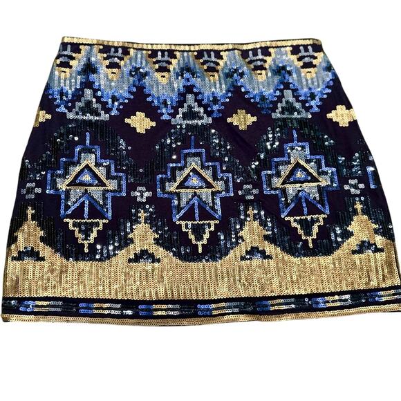 Verty Navy and Gold Sequin Mini Skirt - Picture 1 of 4